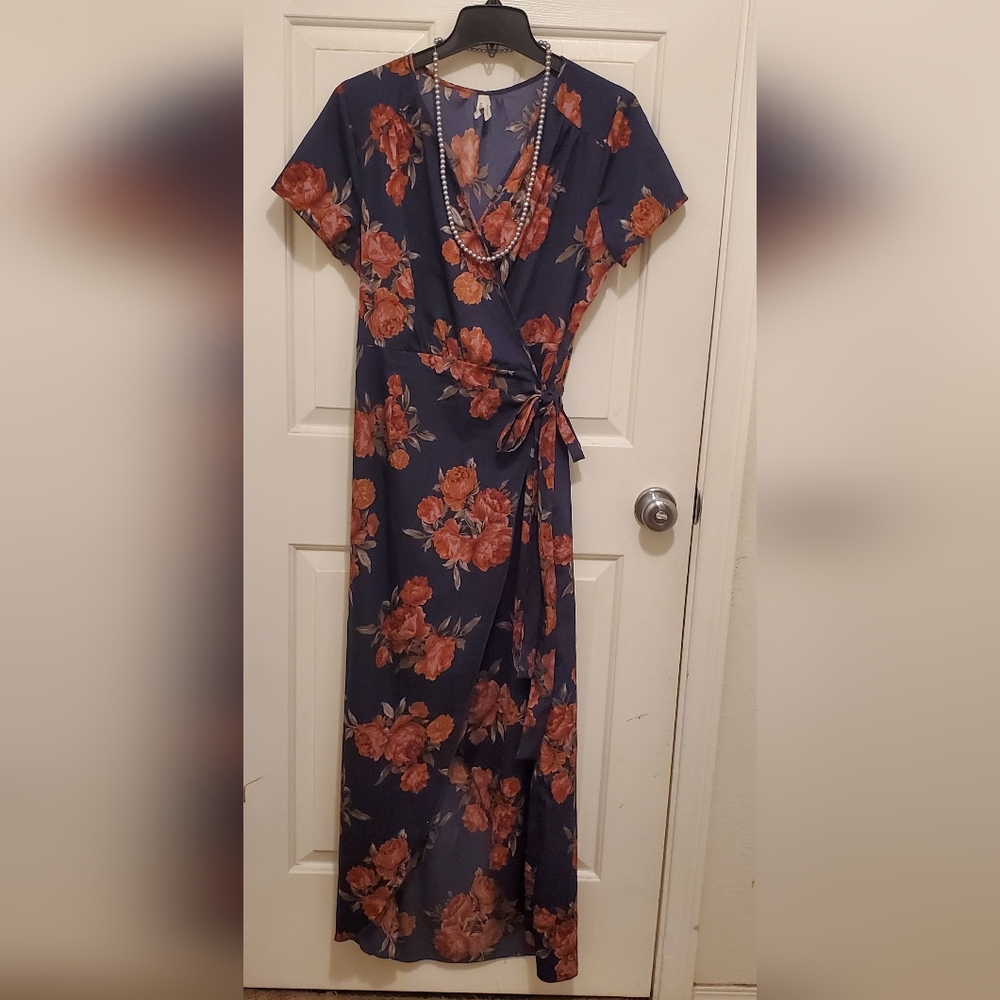Live 4 Truth Navy and Dusty Pink Floral Wrap Dress